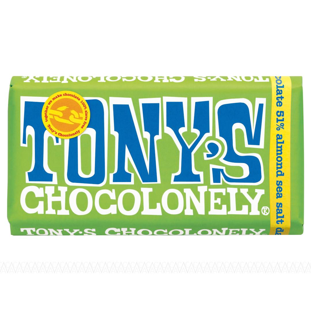 Tony's Chocolonely Σοκολάτα Υγείας 51% Κακάο Αμύγδαλο & Θαλασσινό Αλάτι 180g