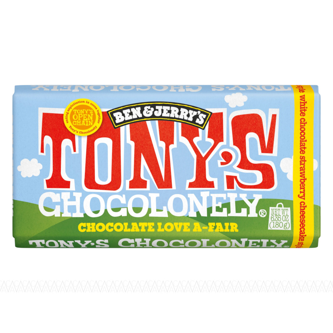 Tony's Chocolonely Ben & Jerry's Λευκή Σοκολάτα με Strawberry Cheesecake 180g