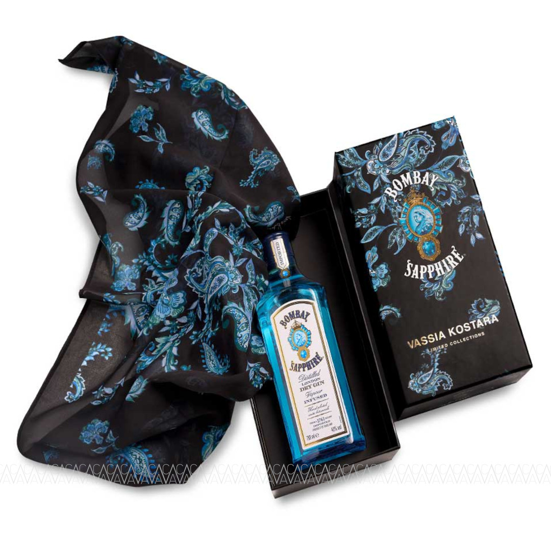 Bombay Sapphire X Vassia Kostara 2024 Limited Edition Gin 700ml Festive Gift Box με Δώρο Μαντήλι