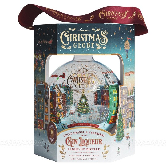 Snowglobe Christmas Globe Spiced Orange & Cranberry Gin Liqueur Gold Leaf Filled Light Up 700ml 