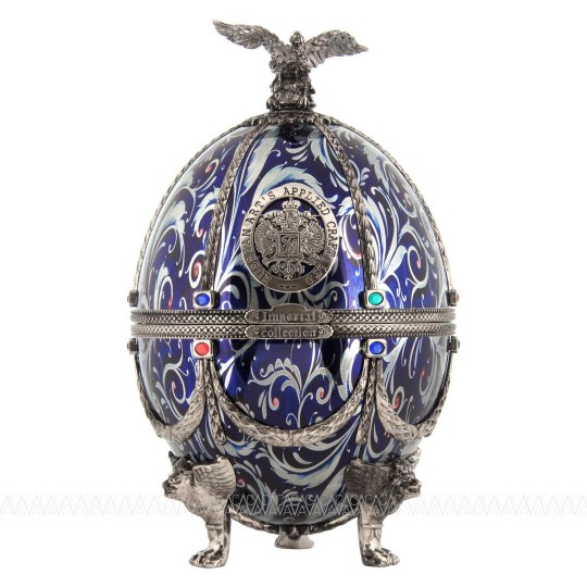 Ladoga Imperial Collection Super Premium Vodka 700ml in Silver With Blue Flowers Faberge Egg
