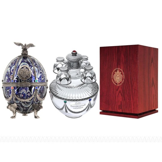 Ladoga Imperial Collection Super Premium Vodka 700ml in Silver With Blue Flowers Faberge Egg