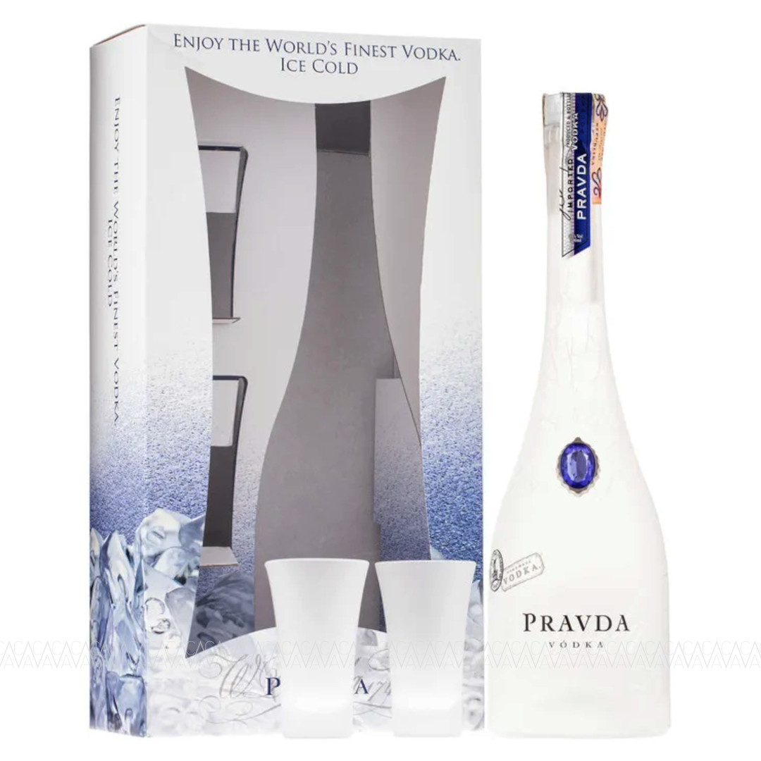 Pravda Vodka 700ml Frosted Ice Cold Gift Pack με 2 Shot Glasses