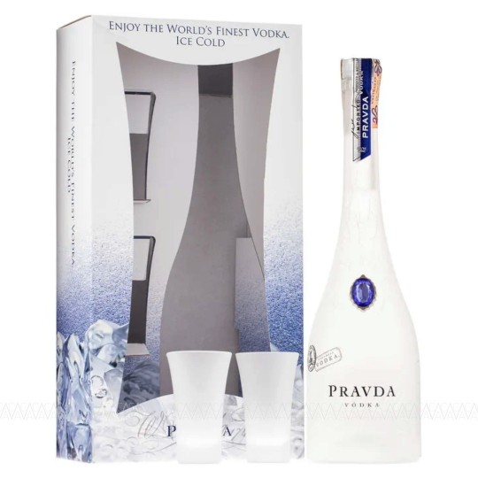 Pravda Vodka 700ml Frosted Ice Cold Gift Pack με 2 Shot Glasses