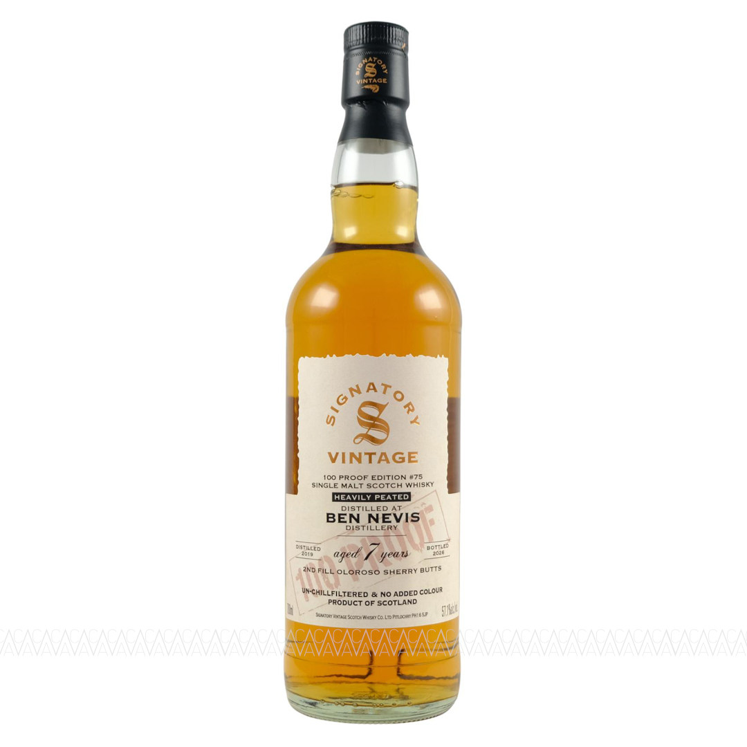 Signatory Vintage Ben Nevis 7 YO Heavily Peated 2nd Fill Oloroso Sherry Butts 100 Proof Edition #75 Whisky 57,1% 700ml Signatory Vintage Ben Nevis 7 YO Heavily Peated 2nd Fill Oloroso Sherry Butts 100 Proof Edition #75 Whisky 57,1% 700ml